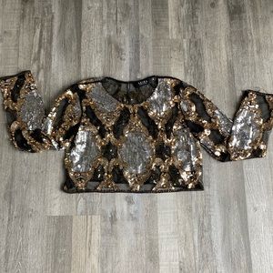 Sheer Sequins gold bedded cropped top
